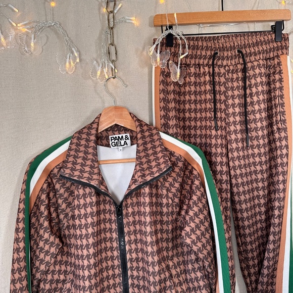 Pam and Gela Track Suit Houndstooth Jogger Set Jacket Joggers | Size M - Picture 3 of 16
